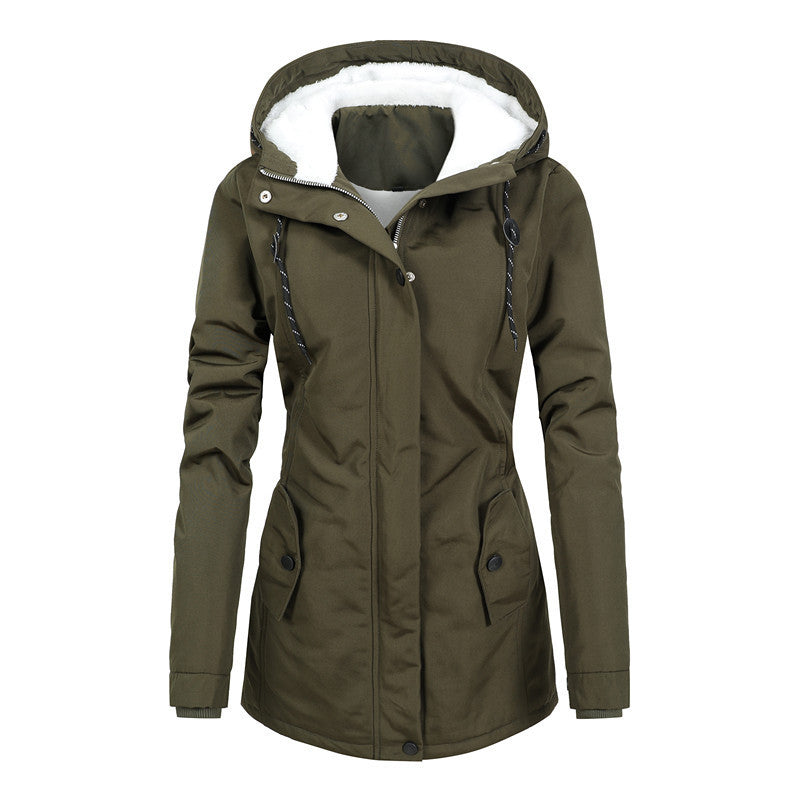 Fleece-Lined Women’s Jacket with Drawstring Hood