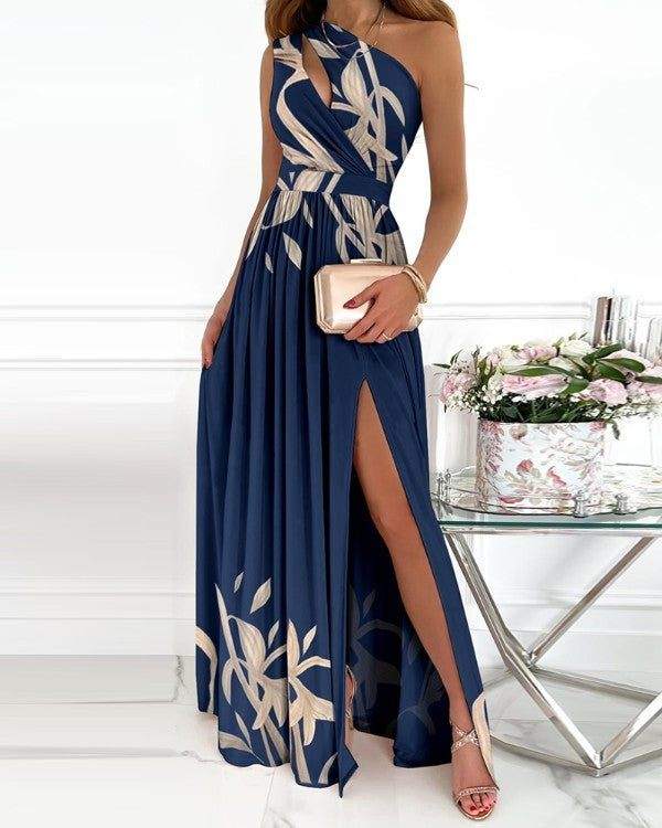 Women’s One-Shoulder Maxi Dress with Leg Slit