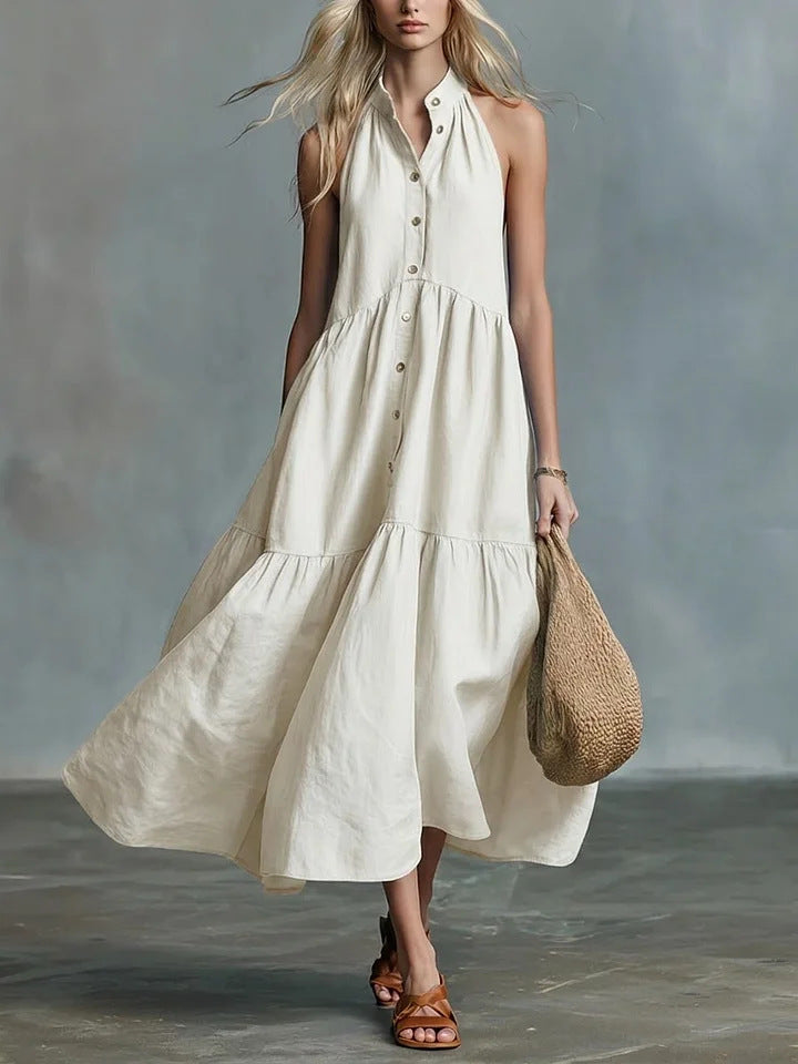 Casual Loose Linen Button-Down Vest Dress