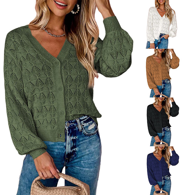 Women’s Long Sleeve V-Neck Knit Sweater Cardigan in 7 Colors S-2XL - Wazzi's Wear