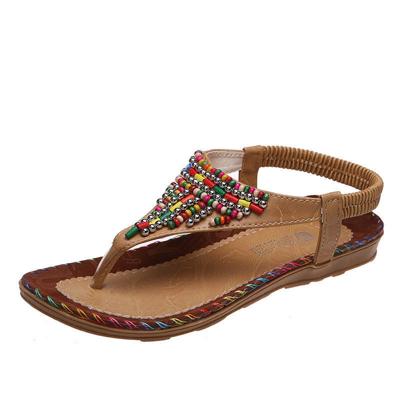 Women’s Beaded Flat Boho Sandals in 2 Colors - Wazzi's Wear