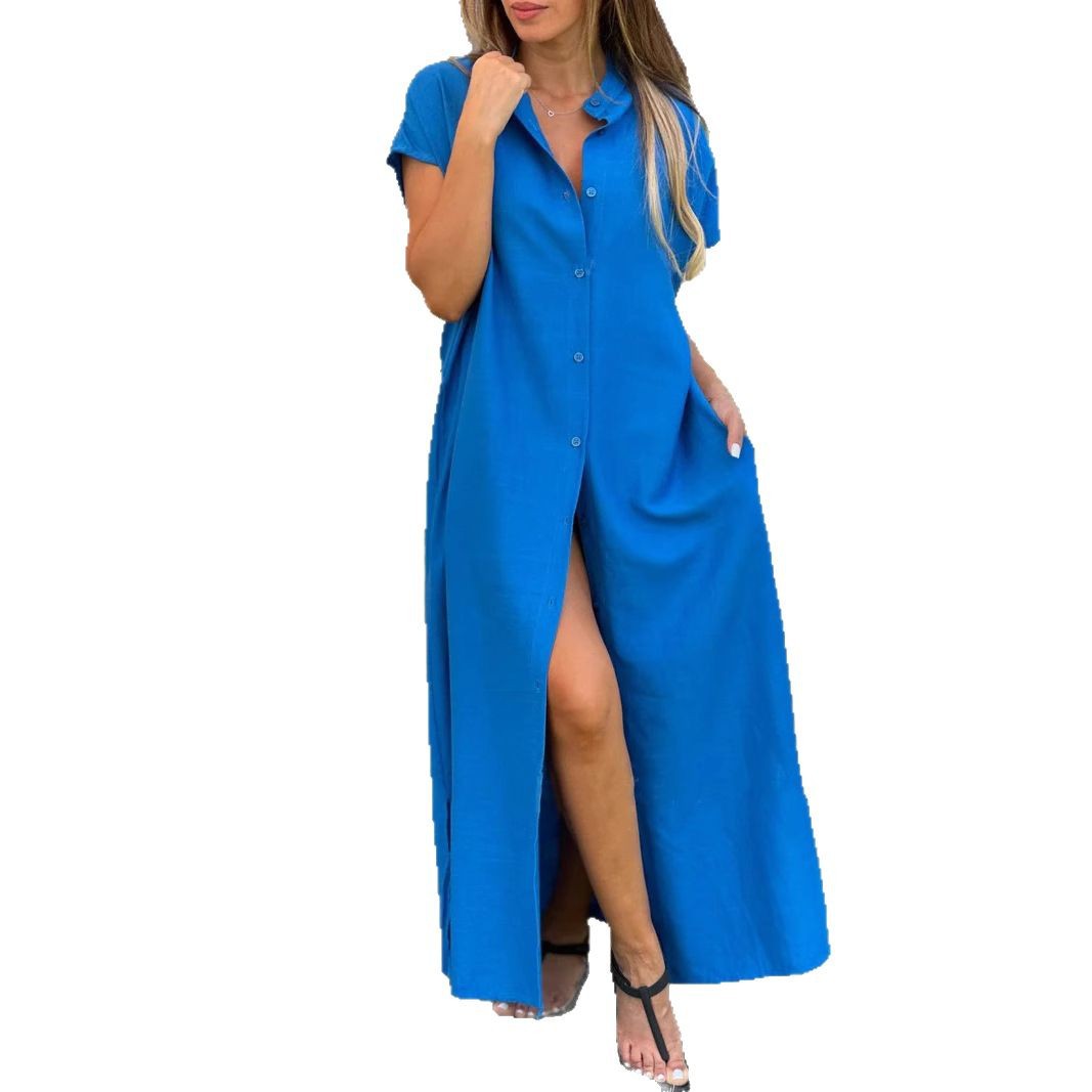 Cotton And Linen Casual Short-sleeved Cardigan Dress