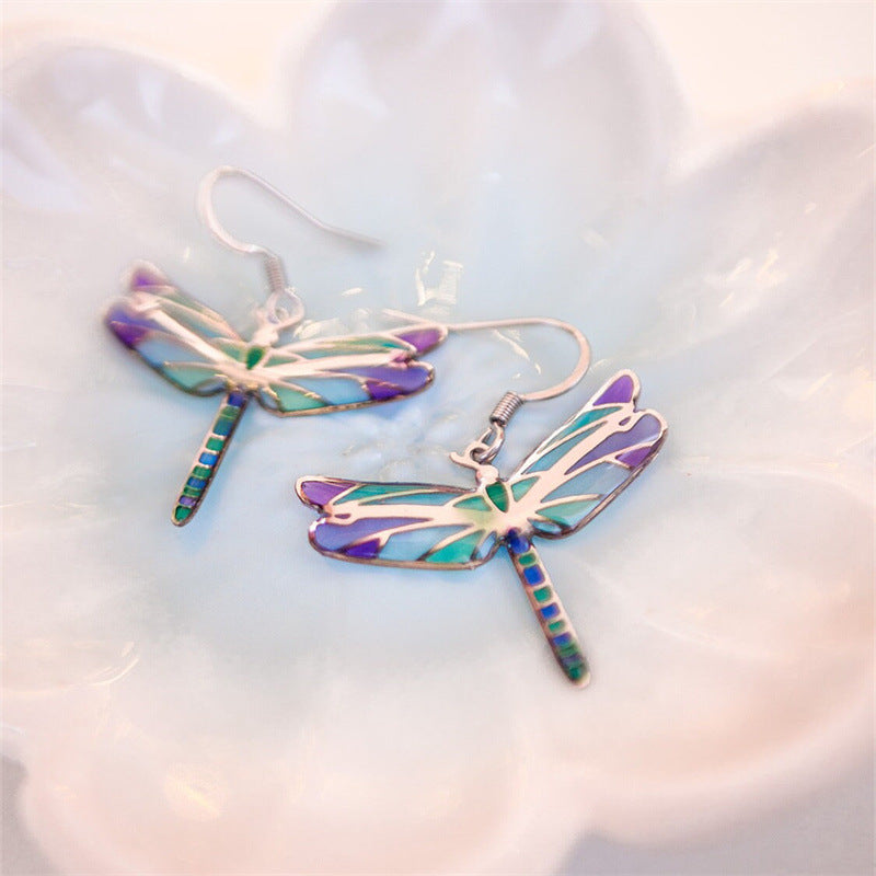 Dragonfly Hook Earrings Fresh And Cute Dragonfly Enamel Dripping-Oil Earrings