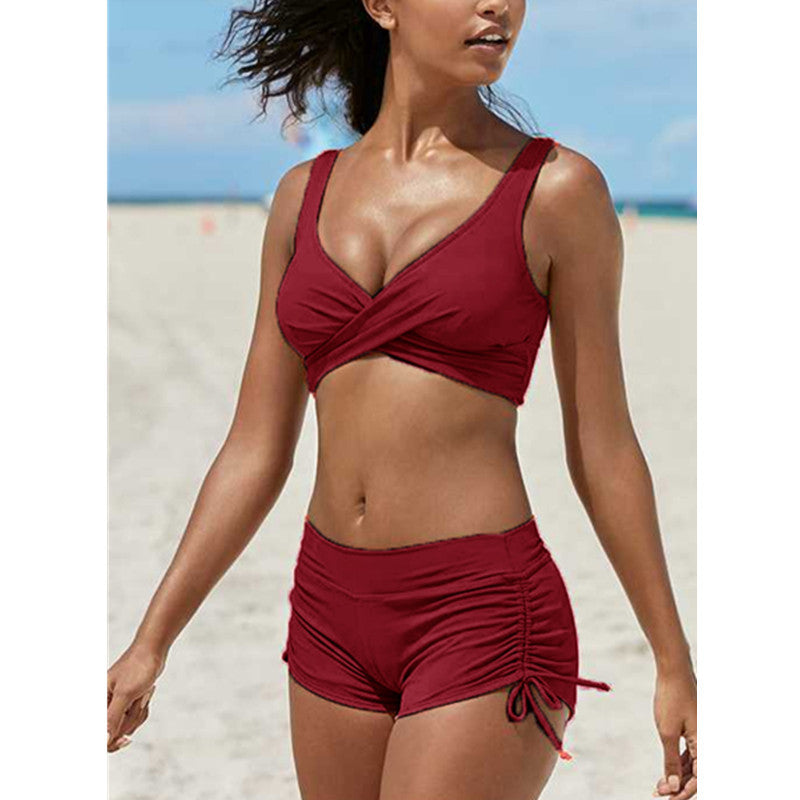 Women's Two-Piece Boy Shorts Swimsuit in 4 Colors S-3XL