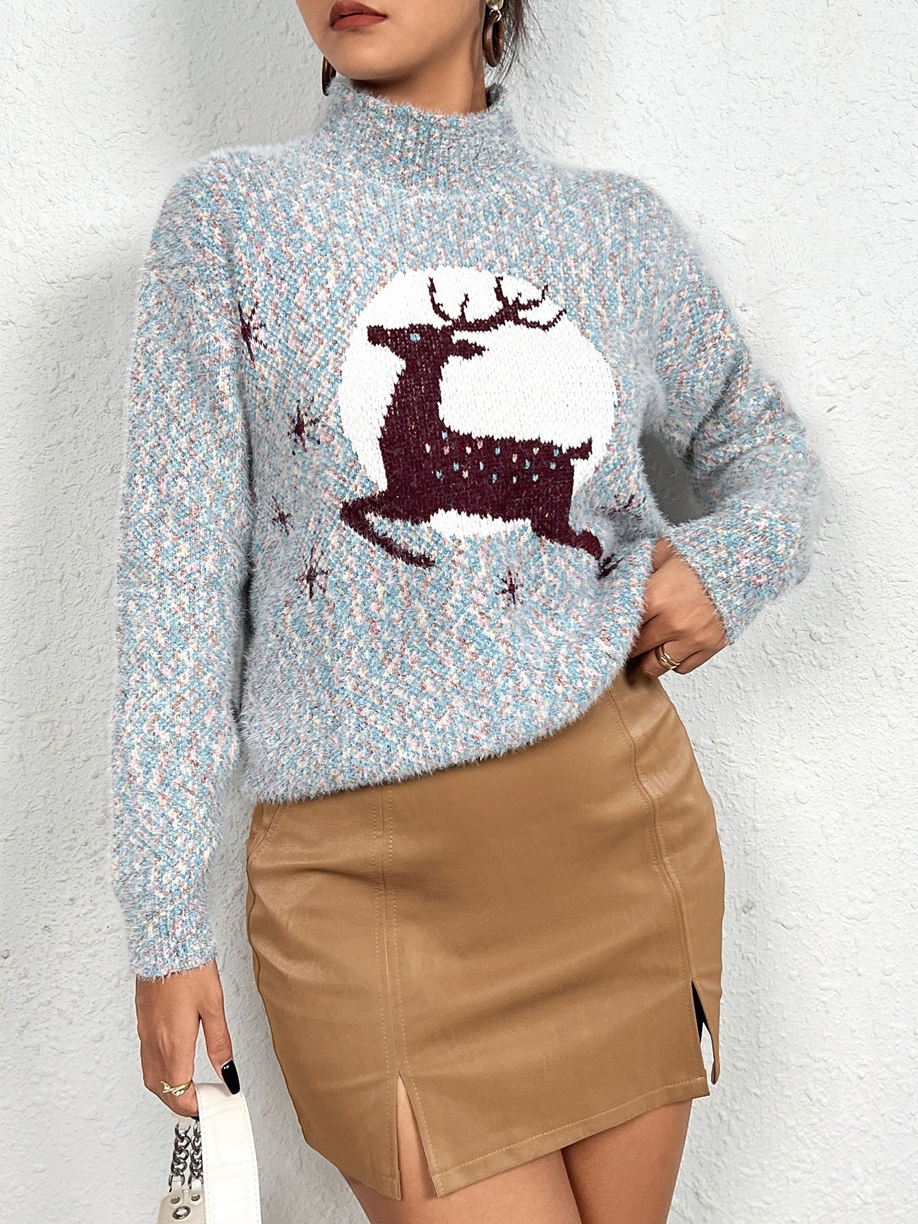 Women's Casual Christmas Half-Neck Pullover Jacquard Top