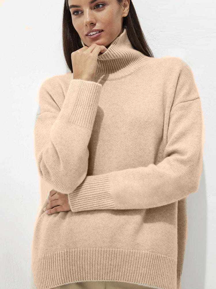 High Collar Loose Knitted Top Sweaters Women's Clothing