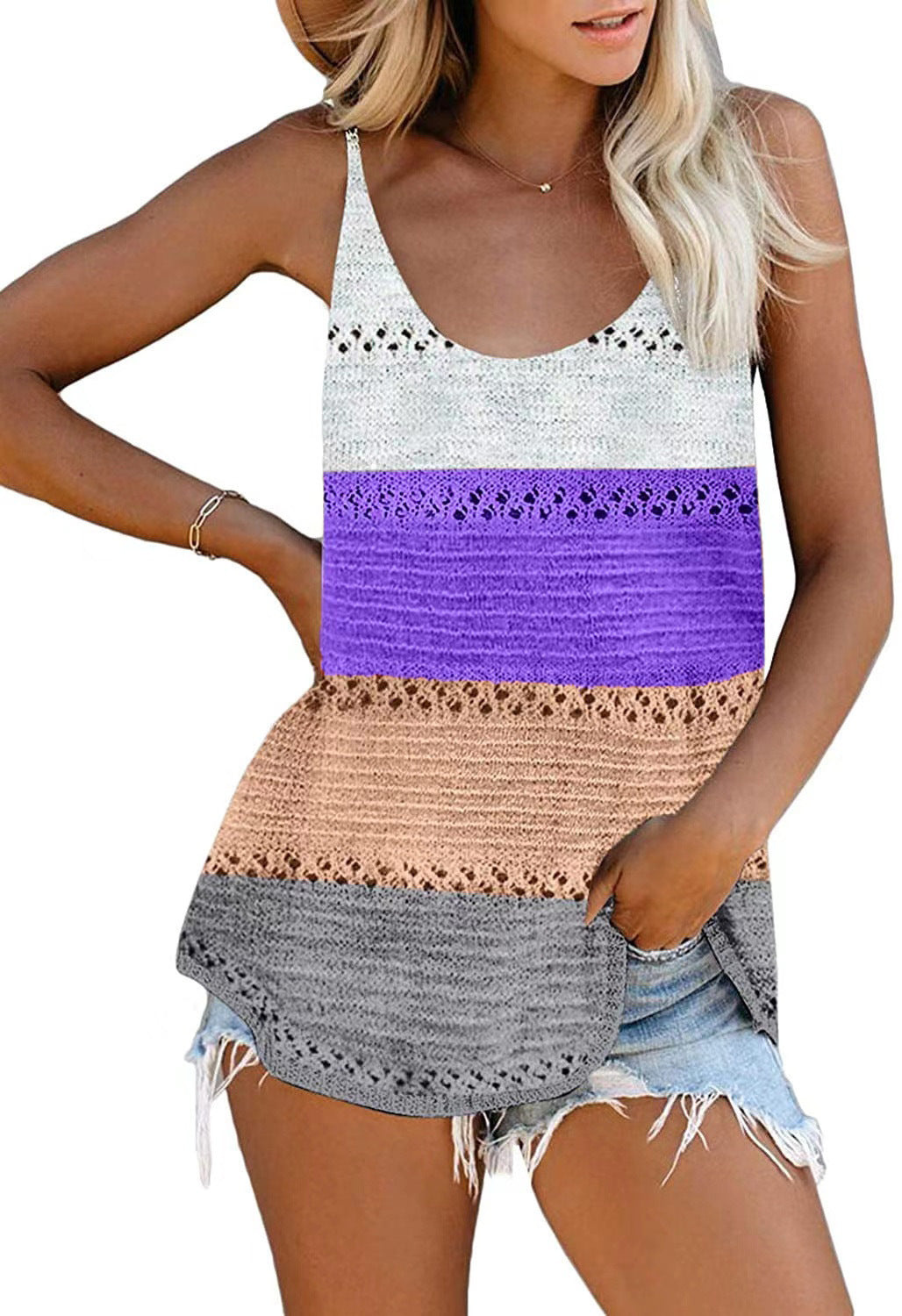 Women’s Colorblock Round Neck Knit Tank Top