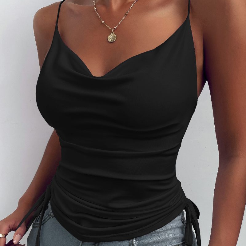 Women’s V-Neck Camisole Tank Top with Drawstring in 8 Colors S-XXL - Wazzi's Wear