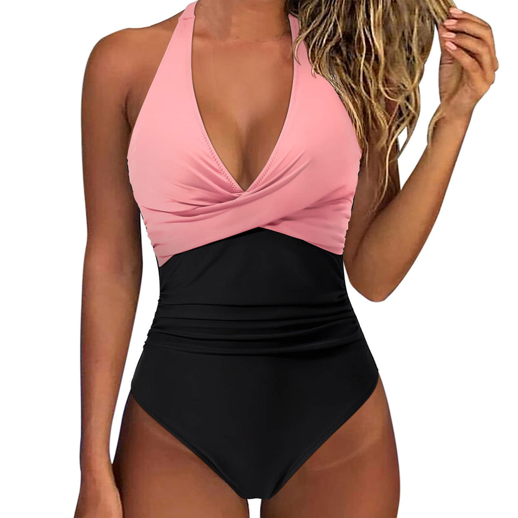 Women's Printed V-Neck One Piece Swimsuit
