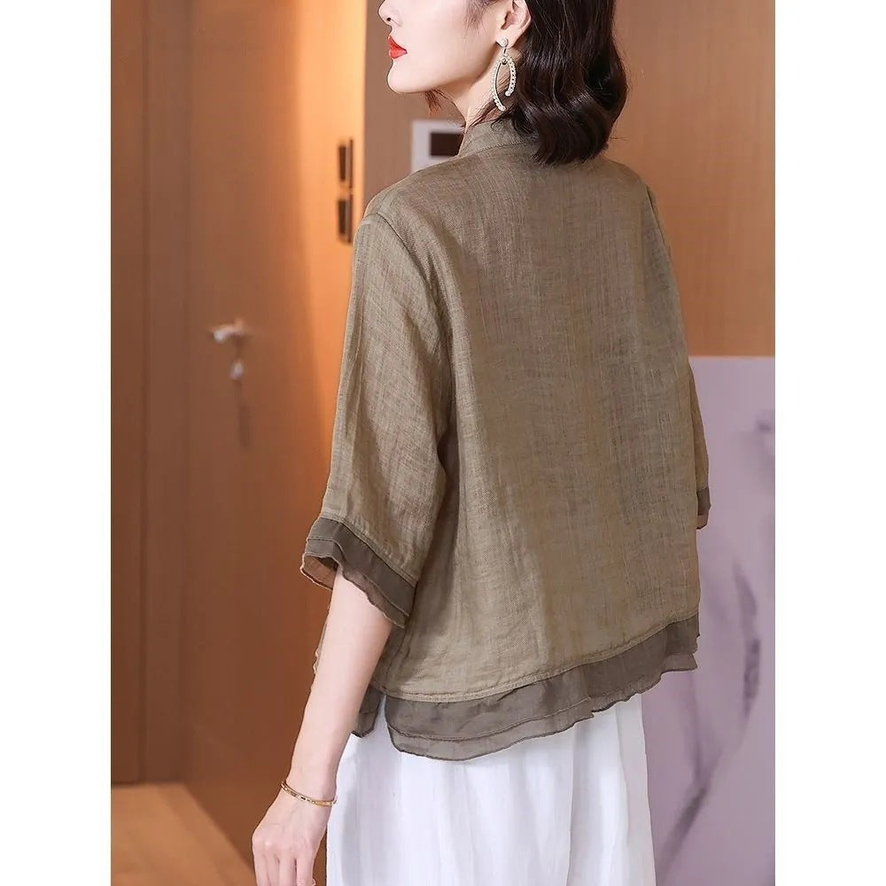 Women's Vintage Cotton Linen Embroidered T-shirt