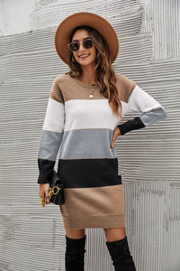 Women’s Colorblock Striped Knit Sweater Dress