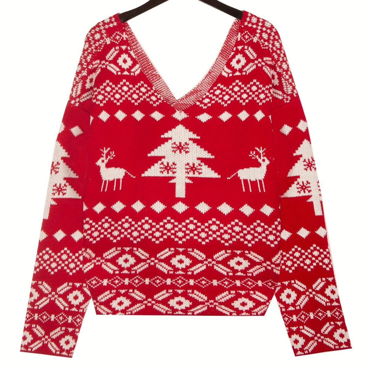 Women's Backless Off-shoulder Christmas Snowflake Pattern Long-sleeved Sweater