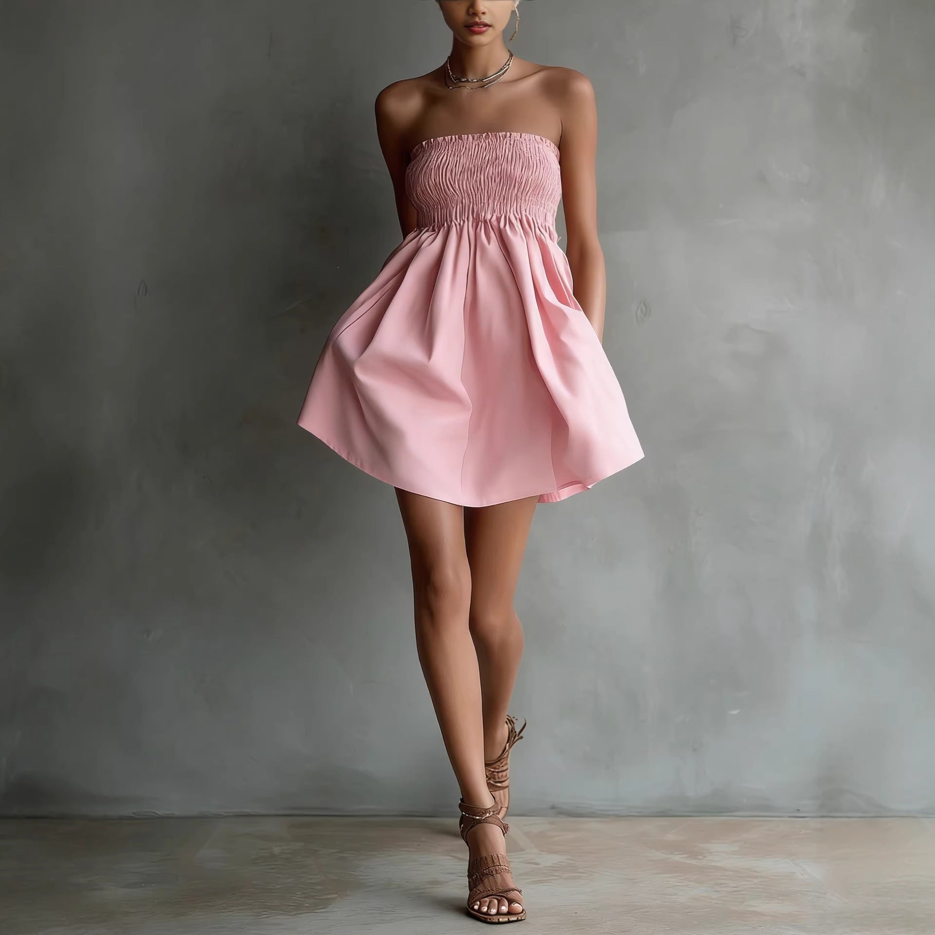 Women's Solid-Colored Strapless Tube Dress