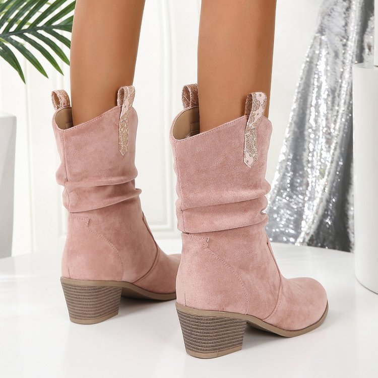 Women's Suede Mid-Calf Cowboy Boots