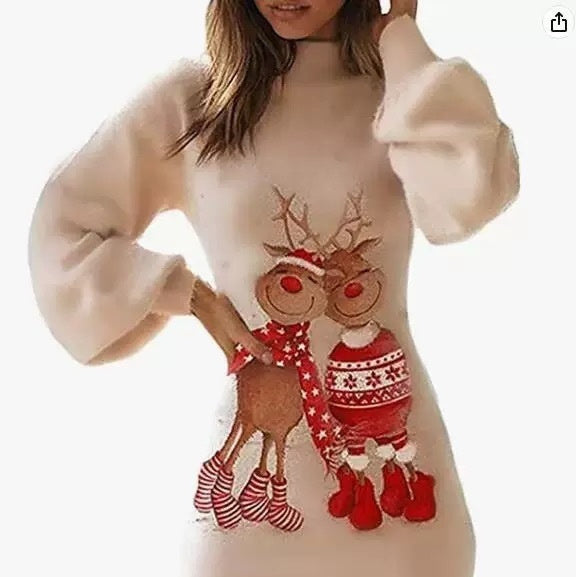 Slim-fit Sheath Lantern Long Sleeve Christmas Dress