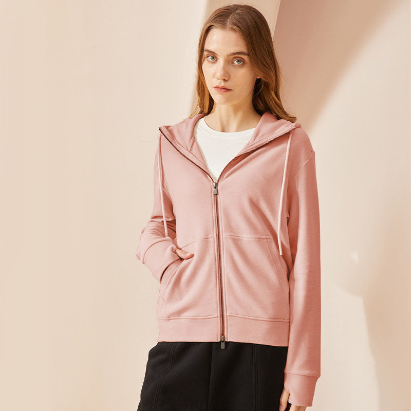 Fall Winter Coat Double Zipper Hooded Long Sleeve Warm Cardigan Women