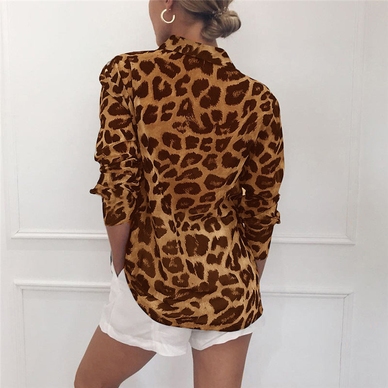 Women’s Long Sleeve Leopard Print Blouse in 4 Colors S-3XL - Wazzi's Wear