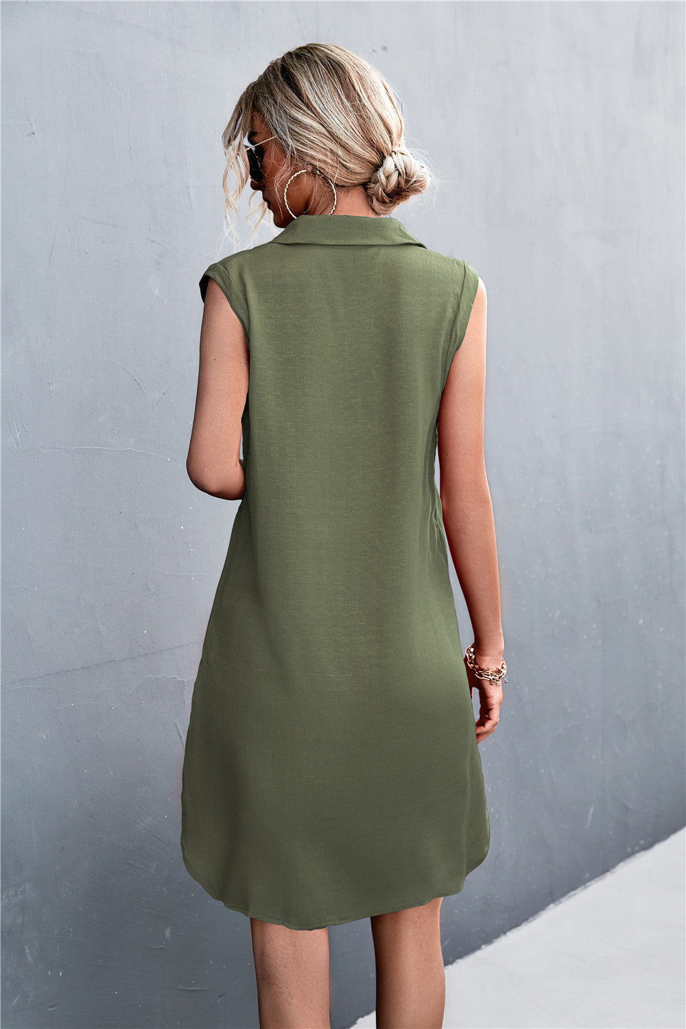 Button Sleeveless Vest Split Cotton Linen Dress Women
