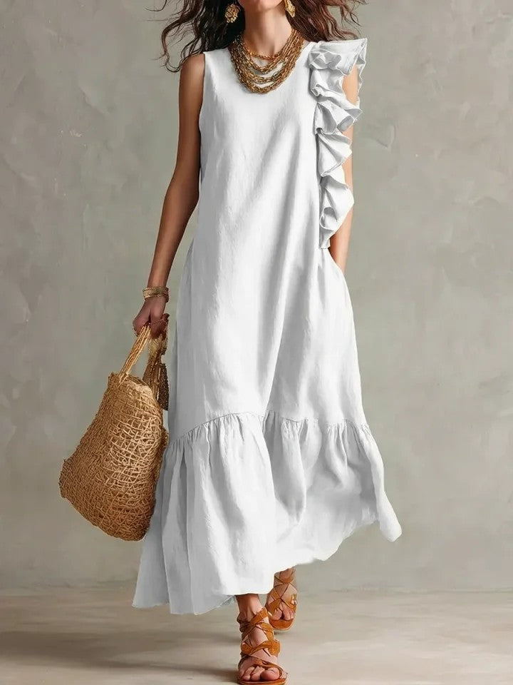 Irregular Ruffle Sleeveless Womens Dress