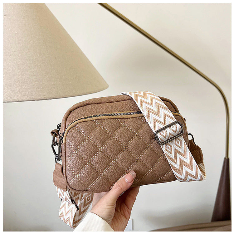 Diamond Pattern Soft PU Leather Shoulder Bag with Geometric Strap