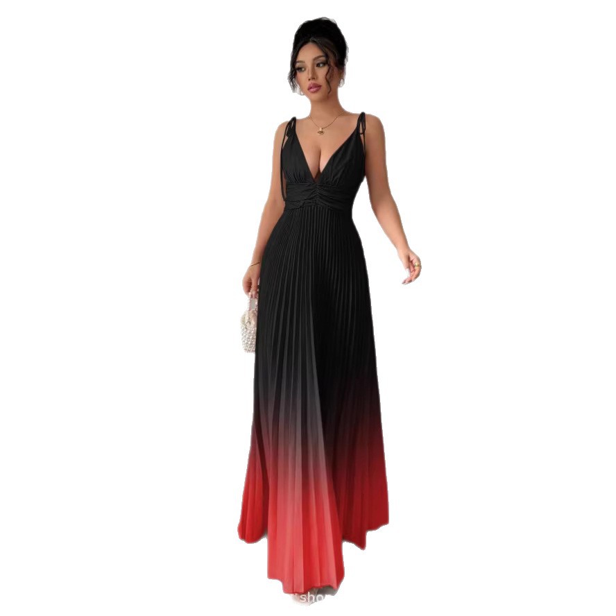 Ombre V-Neck Defined Waist Elegant Romantic Slip Dress