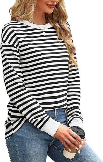 Women's Round Neck Striped Long Sleeve Shirt