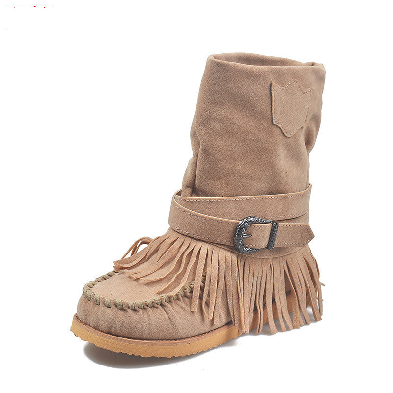 Women’s Suede Mid-Calf Moccasin Boots with Tassels in 5 Colors - Wazzi's Wear