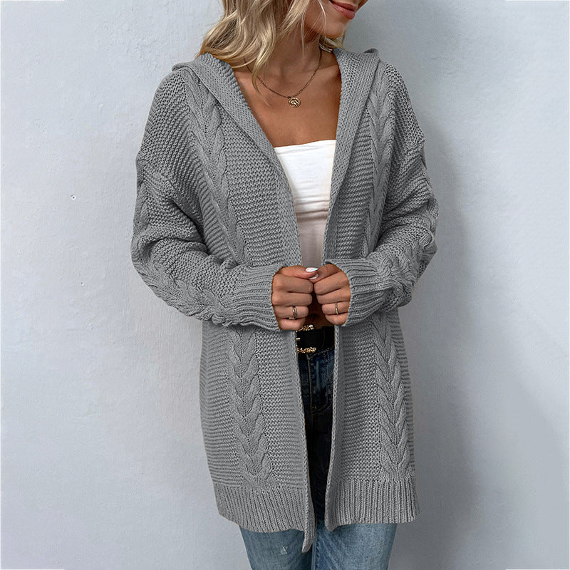 Women's Solid Color Hooded Cardigan Sweater in 3 Colors S-XL - Wazzi's Wear