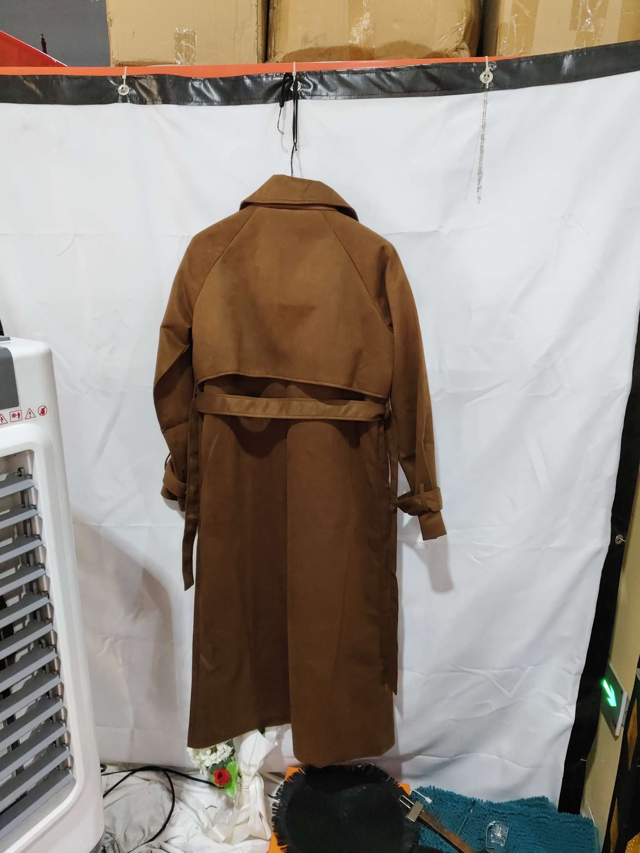Brown double breasted lapel coat with belt for women winter outwear stylish vintage suede long coat