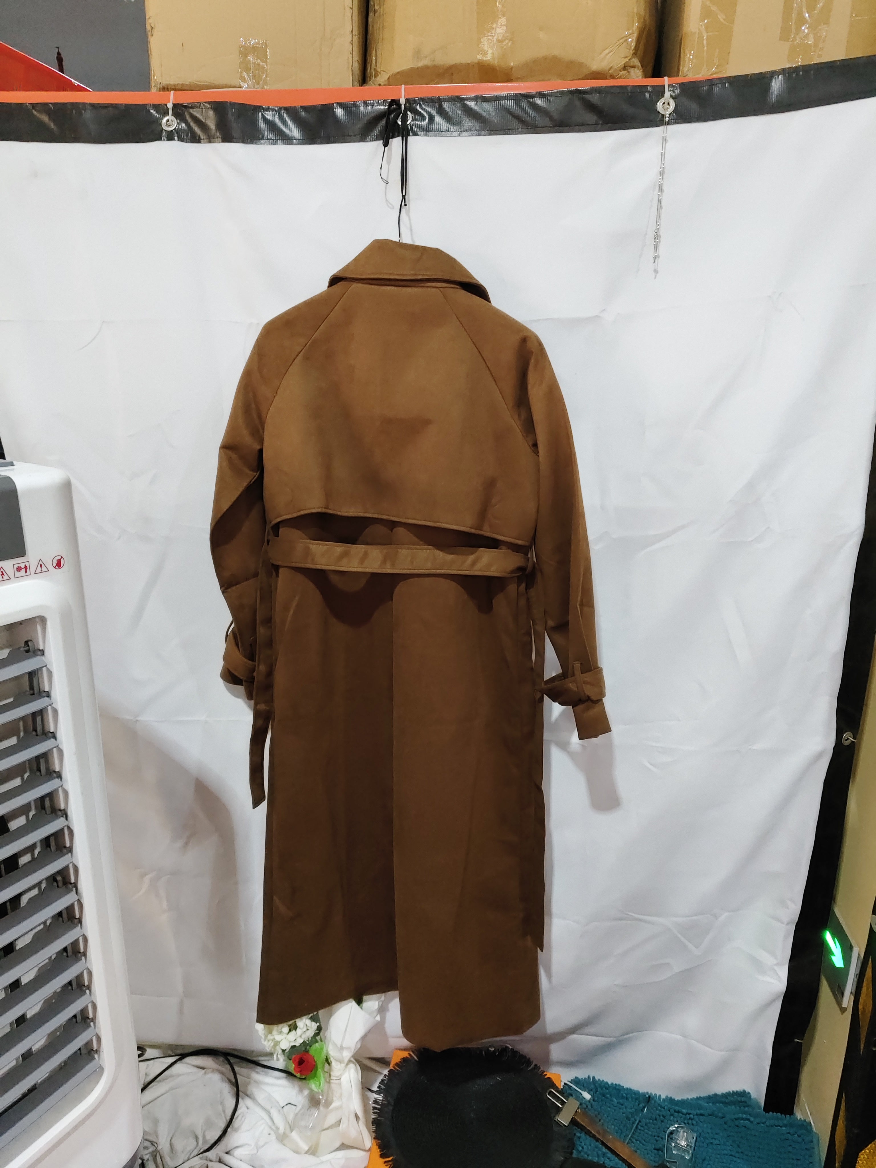 Double Breasted Lapel Shift Coat With Belt Fashion Vintage Suede Long Coat Winter Outwear Women's Clothing