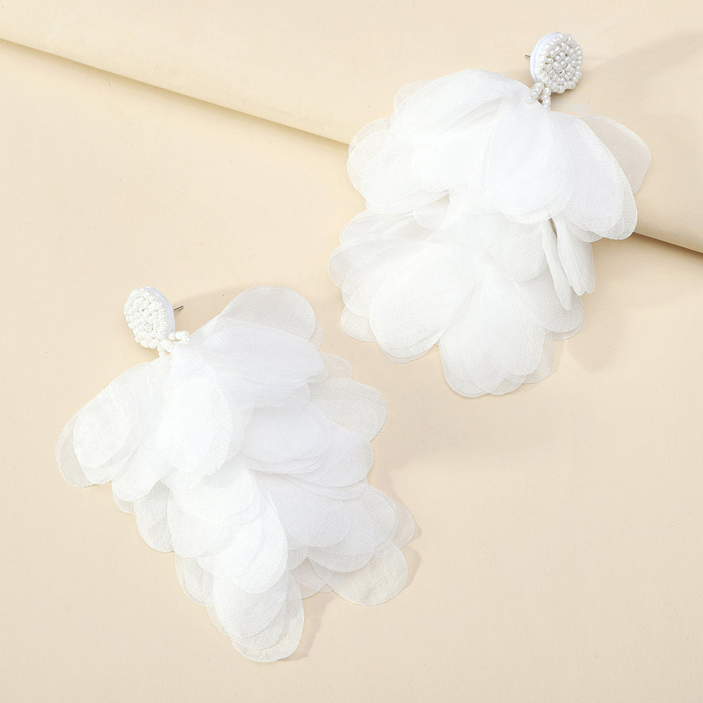 Lightweight Fluffy Chiffon Flower Multi-Layer Tassel Earrings For Women Handmade Bohemian Jewelry For Beach Vacation Summer Party