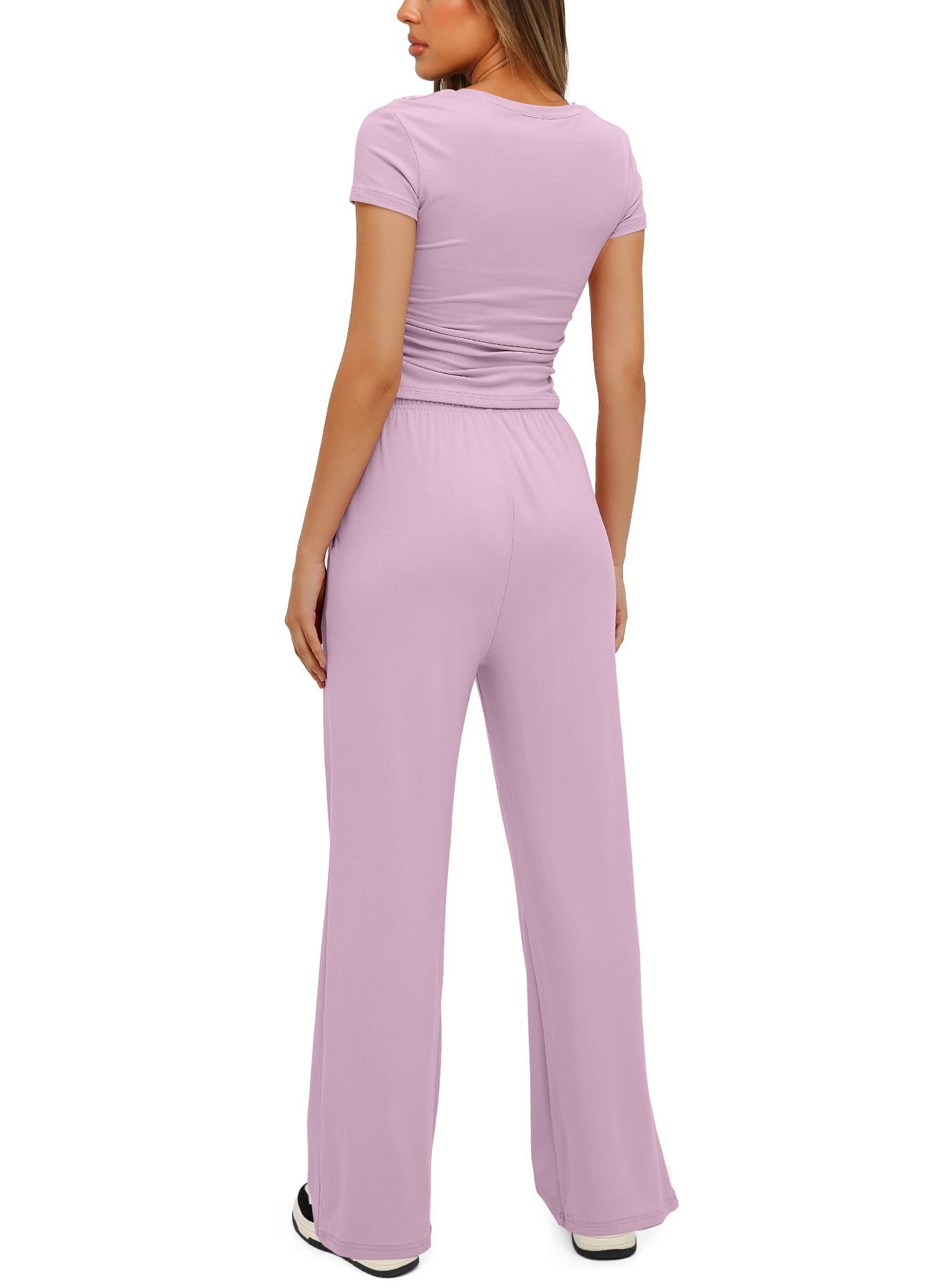 Women’s Short Sleeve Top with Matching Drawstring Wide-Leg Pants