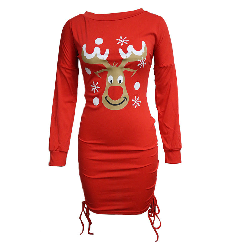 Women's Christmas Long-sleeved Dress Pleated