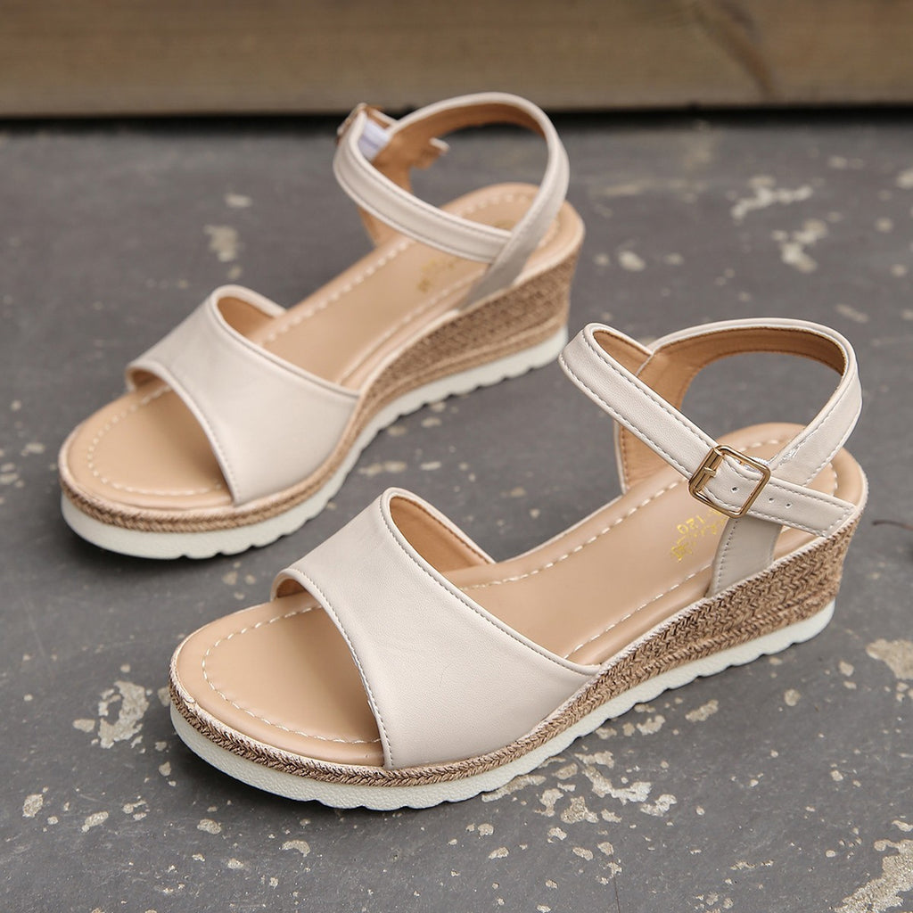 Women’s Solid Color Wedge Sandals with Ankle Strap in 2 Colors