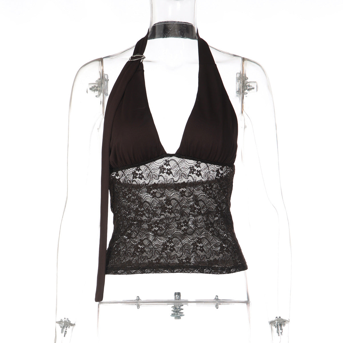 Women's Lace-spliced Deep V-neck Halter Top