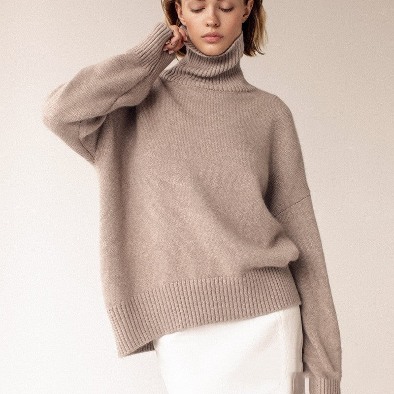 High Collar Loose Knitted Top Sweaters Women's Clothing