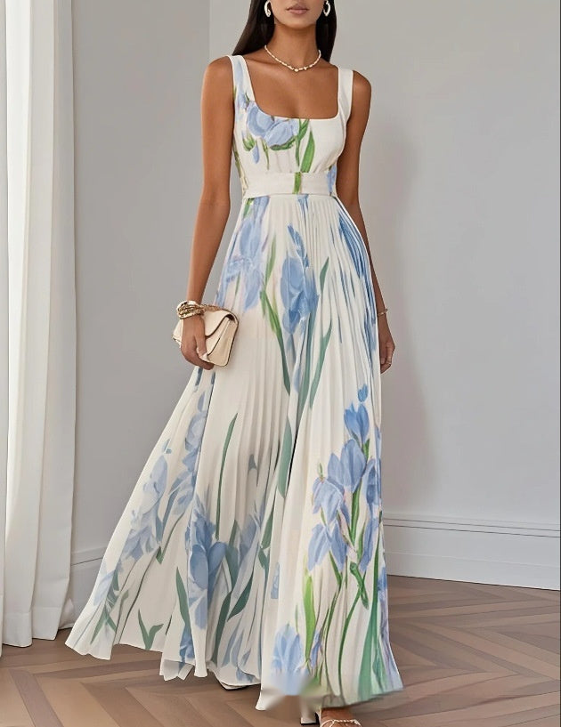 European And American Pleated Printing Dress