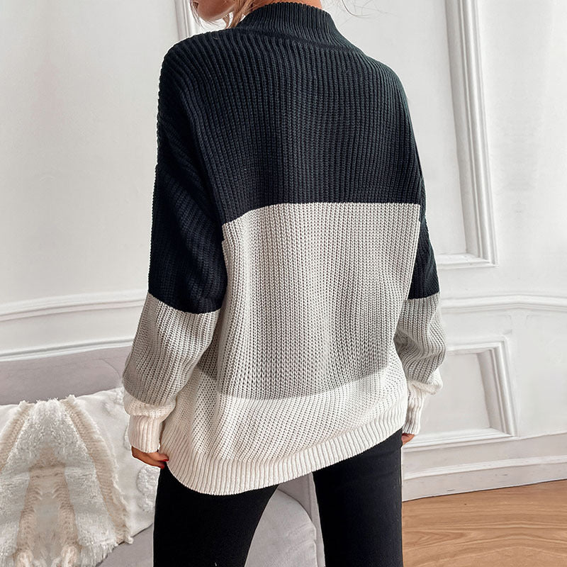 Women's Crew Neck Knit Colorblock Sweater S-L - Wazzi's Wear