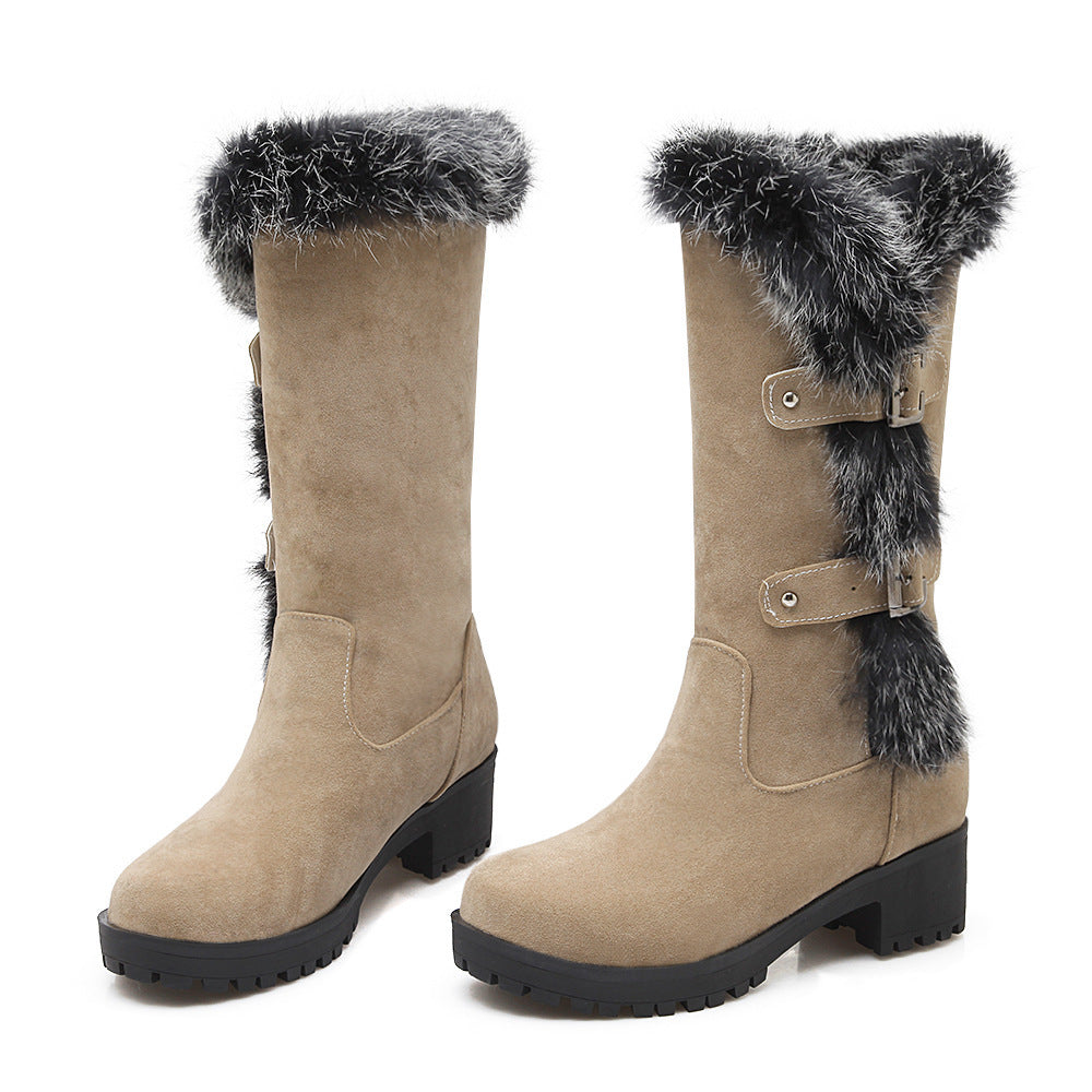 Women’s Suede Low Heel Snow Boots with Fur