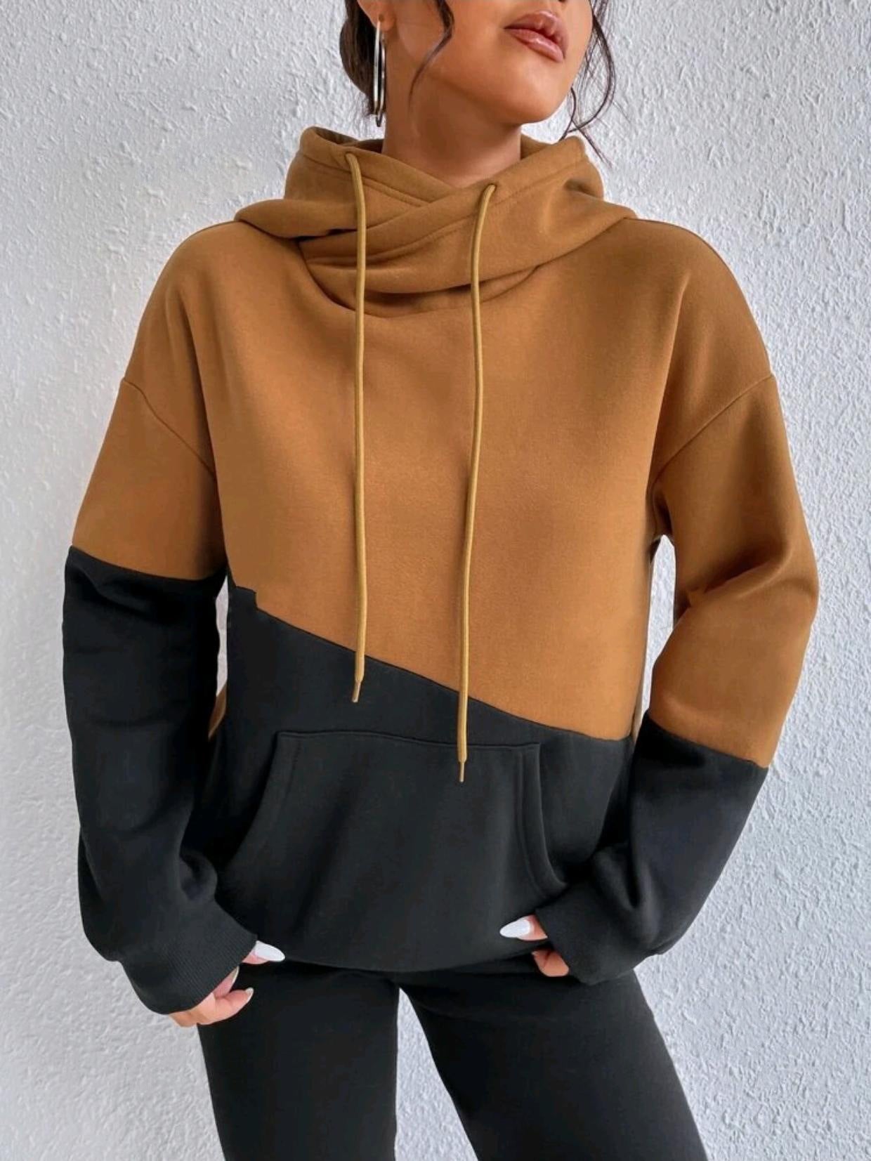 Women’s Colorblock Loose Fit Hoodie with Kangaroo Pocket