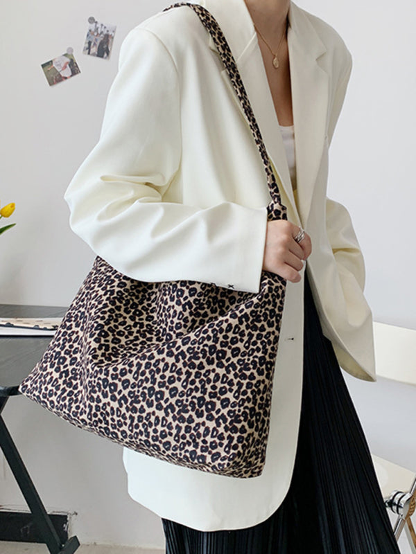 Leopard Print Canvas Shoulder Bag