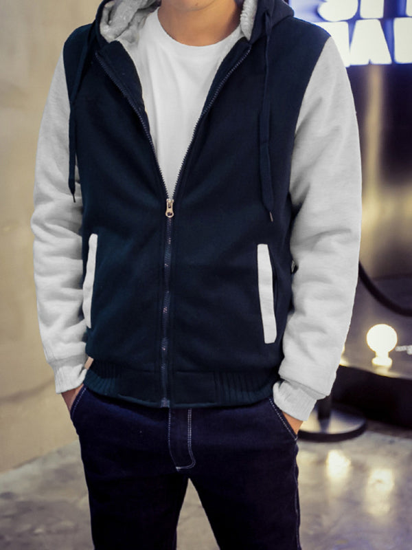 Men's Hooded Fleece Jacket with zipper closure and side pockets, perfect for warmth and style.