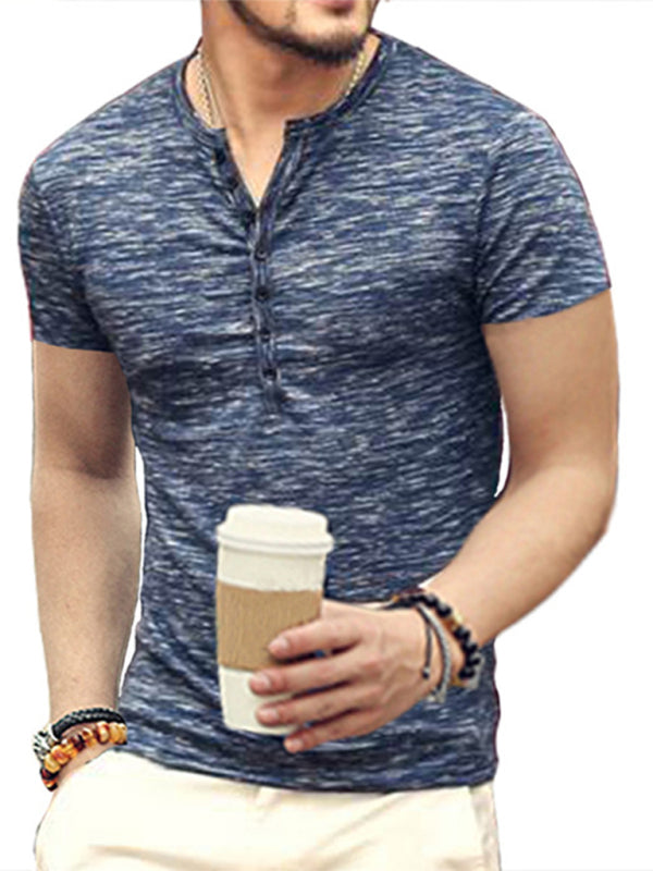 Men's Short Sleeve T-Shirt with Henley Collar in 3 Colors