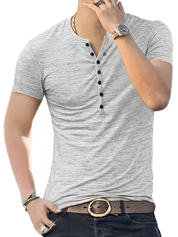 Men's Short Sleeve T-Shirt with Henley Collar in 3 Colors
