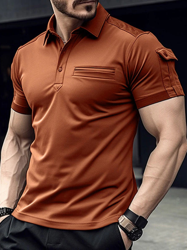 Men's Short Sleeve Polo Shirt with Button Lapel in 5 Colors