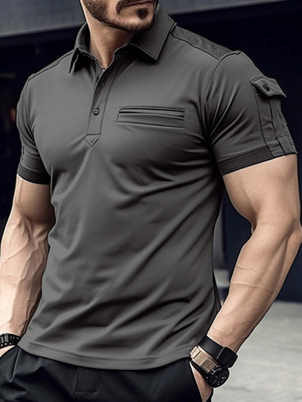 Men's Short Sleeve Polo Shirt with Button Lapel in 5 Colors