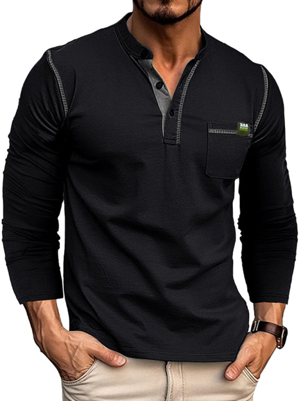 Men's Henley Solid Colour Long Sleeve Top