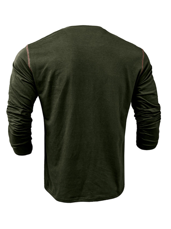 Men's Henley Solid Colour Long Sleeve Top