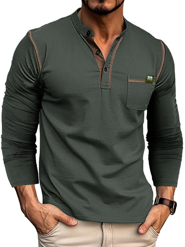 Men's Henley Solid Colour Long Sleeve Top