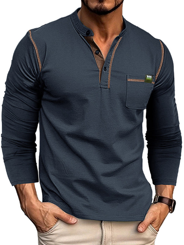 Men's Henley Solid Colour Long Sleeve Top